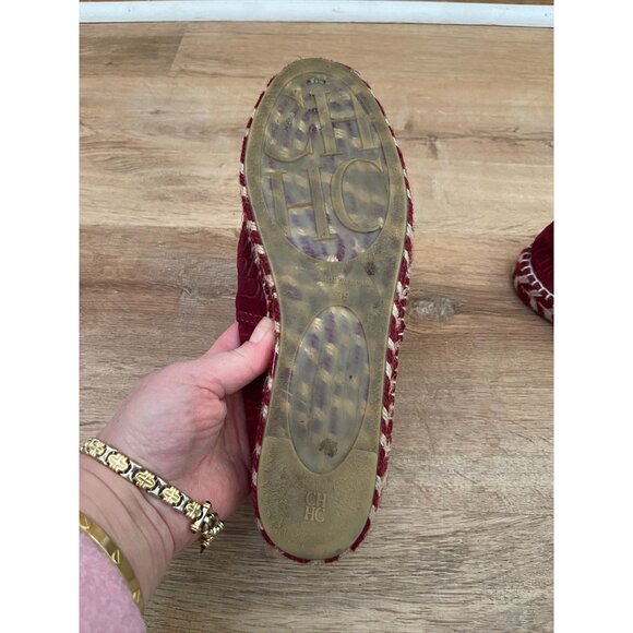 EUC Carolina Herrera Burgundy Suede Monogram Espadrilles Sneaker - Picture 5 of 8